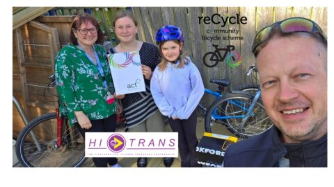 ACT Recycle Donna Scholefield, two pupils and Jamie Joyce