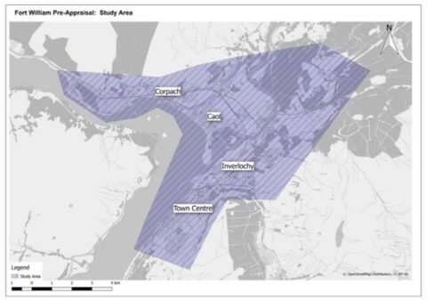 An image of a map showing Fort William and highlights the area of the town
