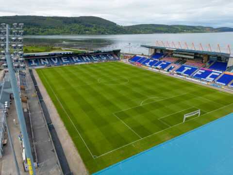A drone image of Inverness football stadium