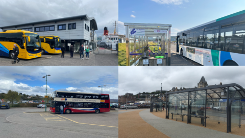 Collection of images showing bus services and shelters within the HITRANS area of operation.