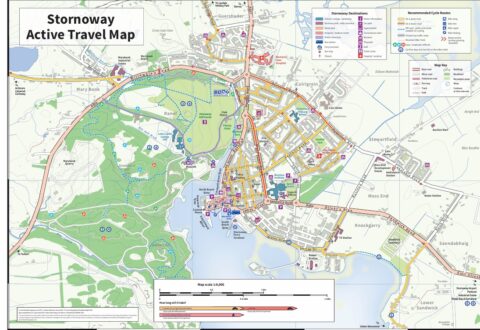 A map showing Stornoway active travel routes